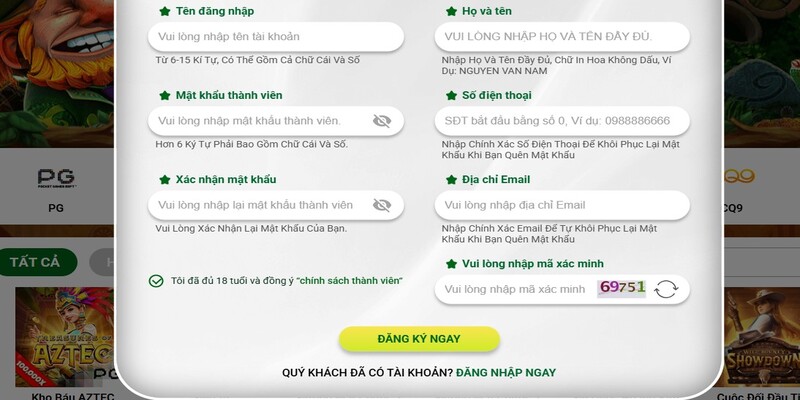 Nhập đúng thông tin theo yêu cầu của biểu mẫu khi đăng ký